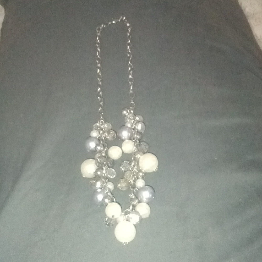 Elegant Silver and Cream Beaded Necklace